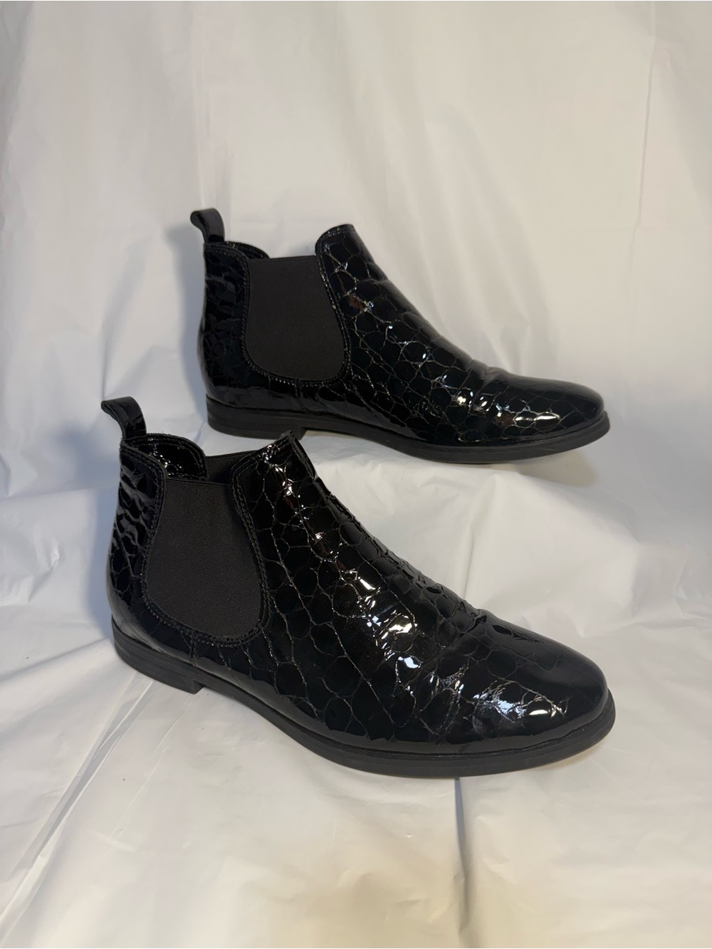 Mark Adam New York Black Croc Patent Leather Ankle Pull On Boot Size EU 40